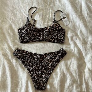 Trendy Black and Tan Bikini with Sporty Bralette